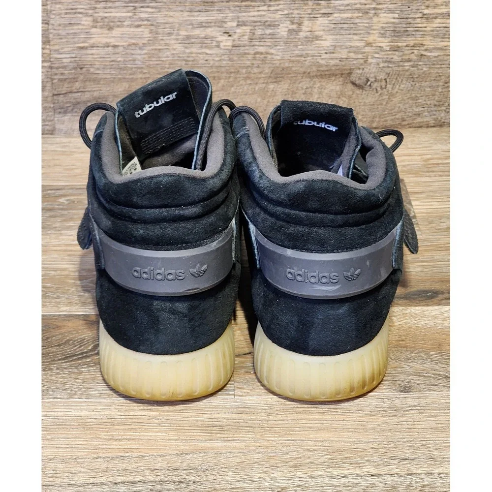 Adidas Mens 11.5 Tubular Invader Strap Sneakers Black Suede BB5037 2016 High Top
